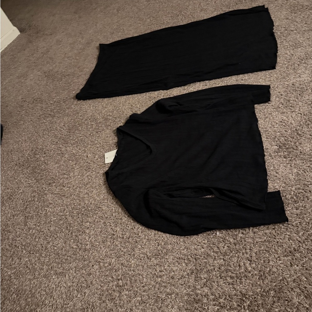 Black Long Sleeve Top and Skirt Set